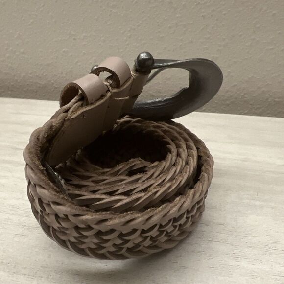 FREE PEOPLE Sz M/L We The Free Light Brown Woven Buff Leather Brix Belt - Picture 7 of 9